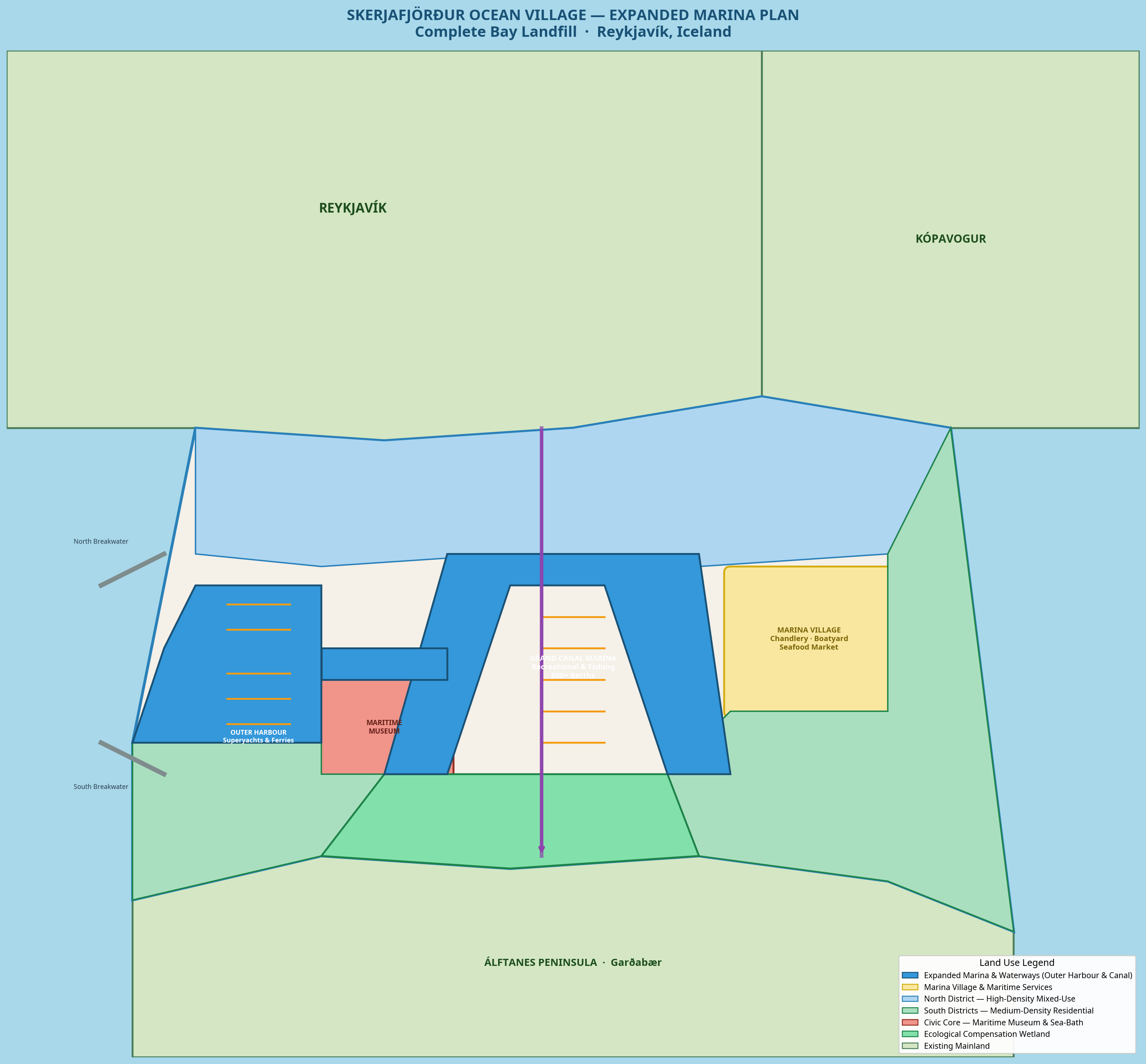 Skerjafjörður Ocean Village expanded marina site plan